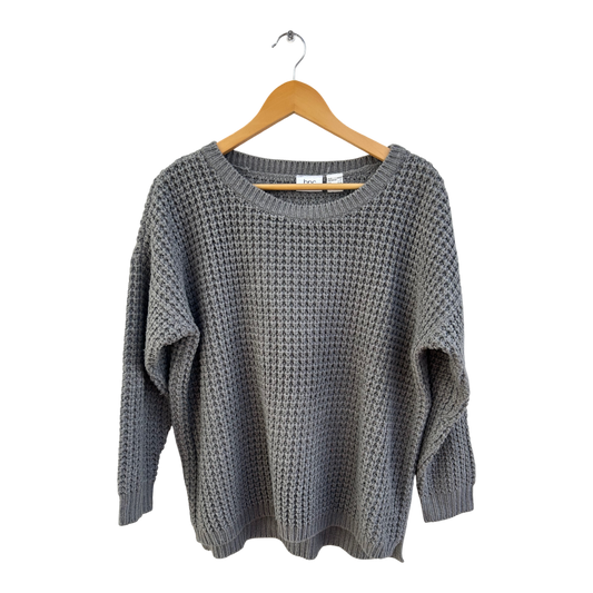 Bonprix Pullover Damen Gr M Grau Wollmix Struktur Feinstrick 3/4 Arm Elegant