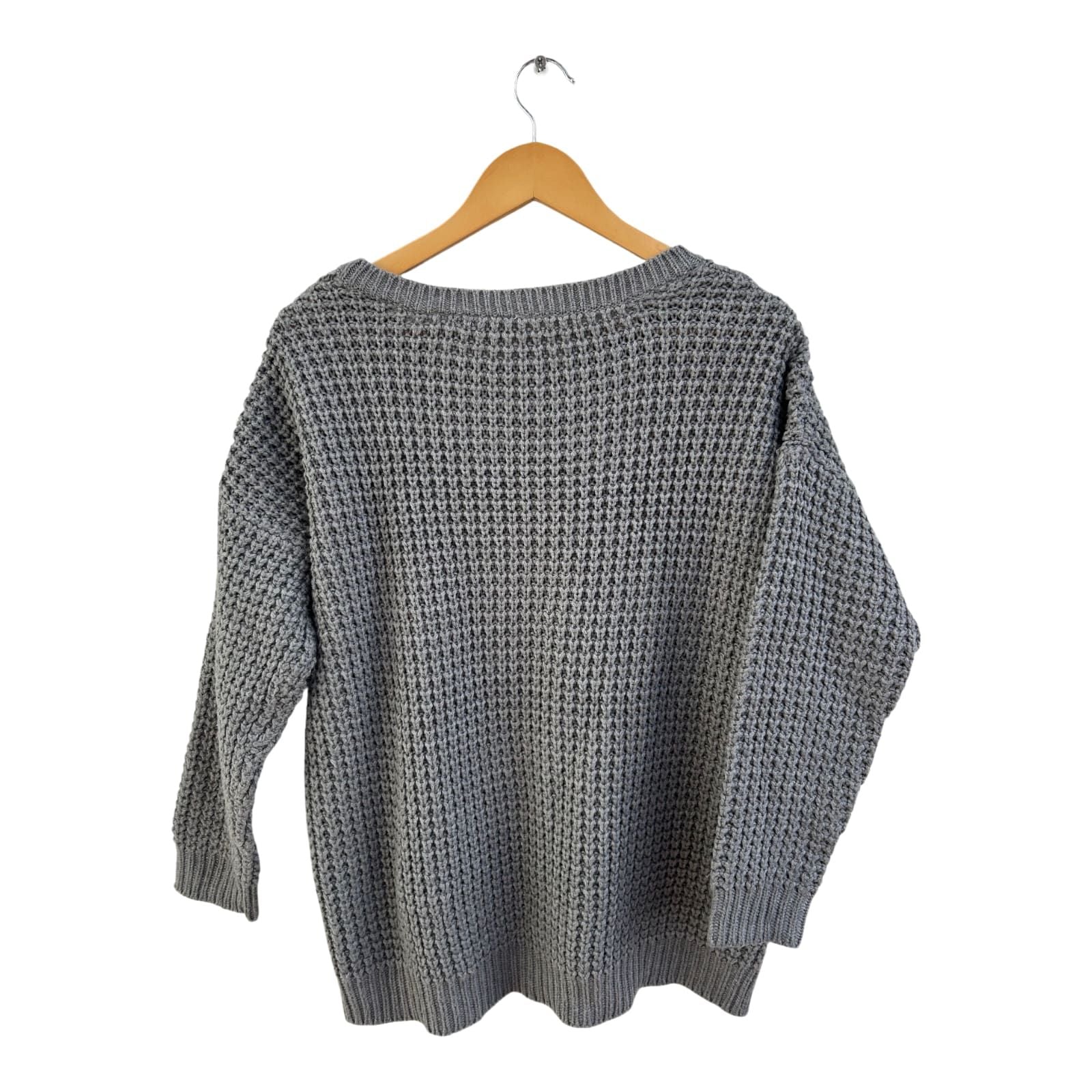 Bonprix Pullover Damen Gr M Grau Wollmix Struktur Feinstrick 3/4 Arm Elegant