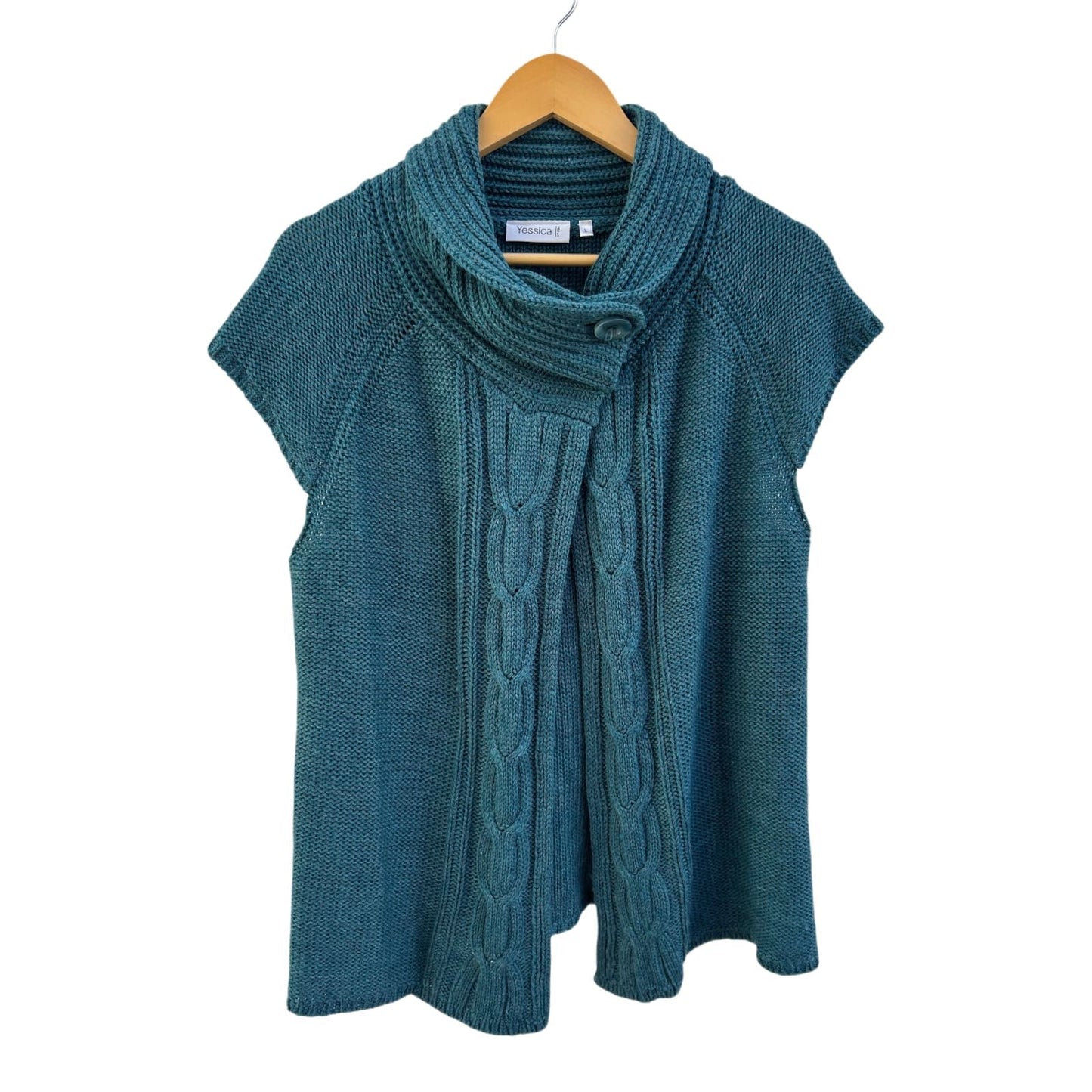 Yessica Strickweste Damen Gr L Petrol Zopfmuster Kragen Knopf Elegant Acryl