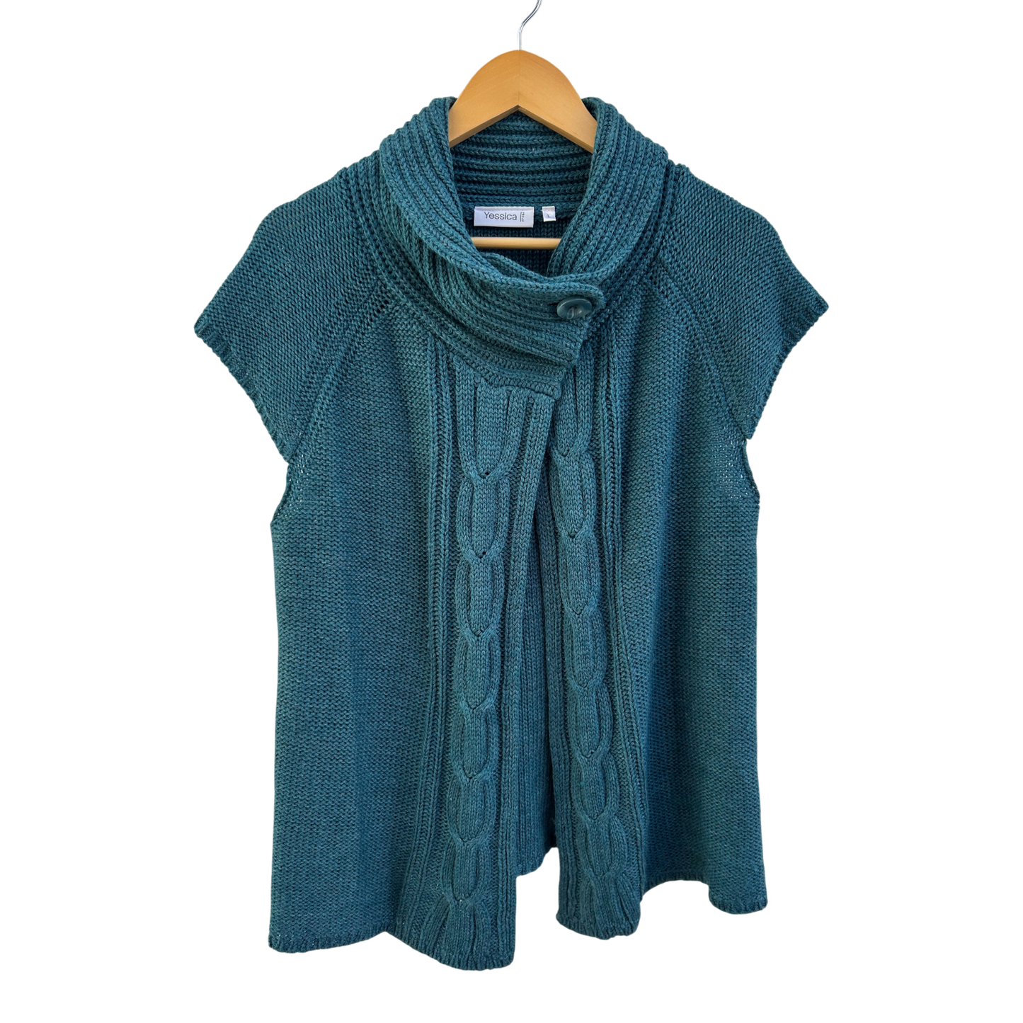 Yessica Strickweste Damen Gr L Petrol Zopfmuster Kragen Knopf Elegant Acryl