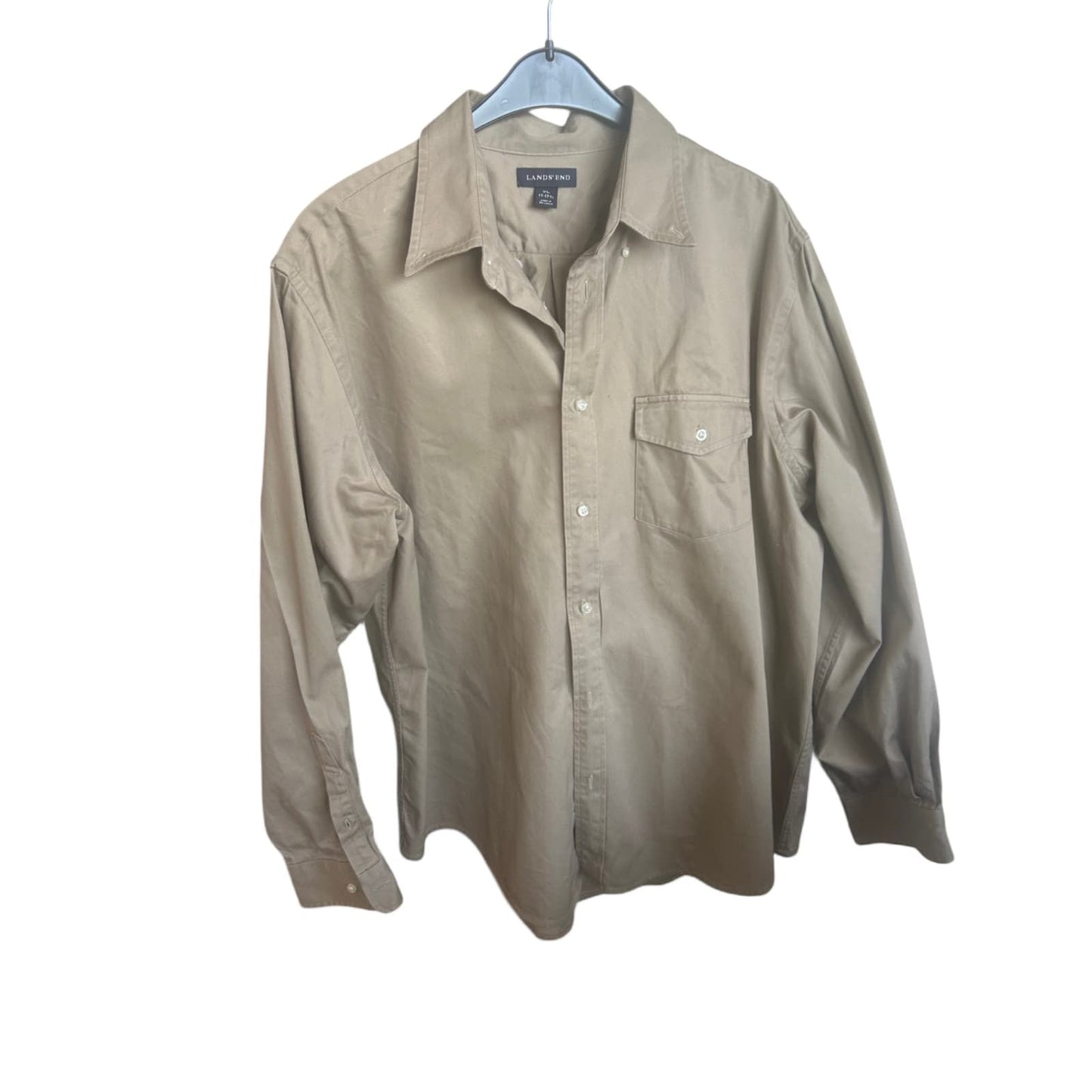 👔 Lands' End Herrenhemd XL – Beige - Freizeit & Outdoor  👔