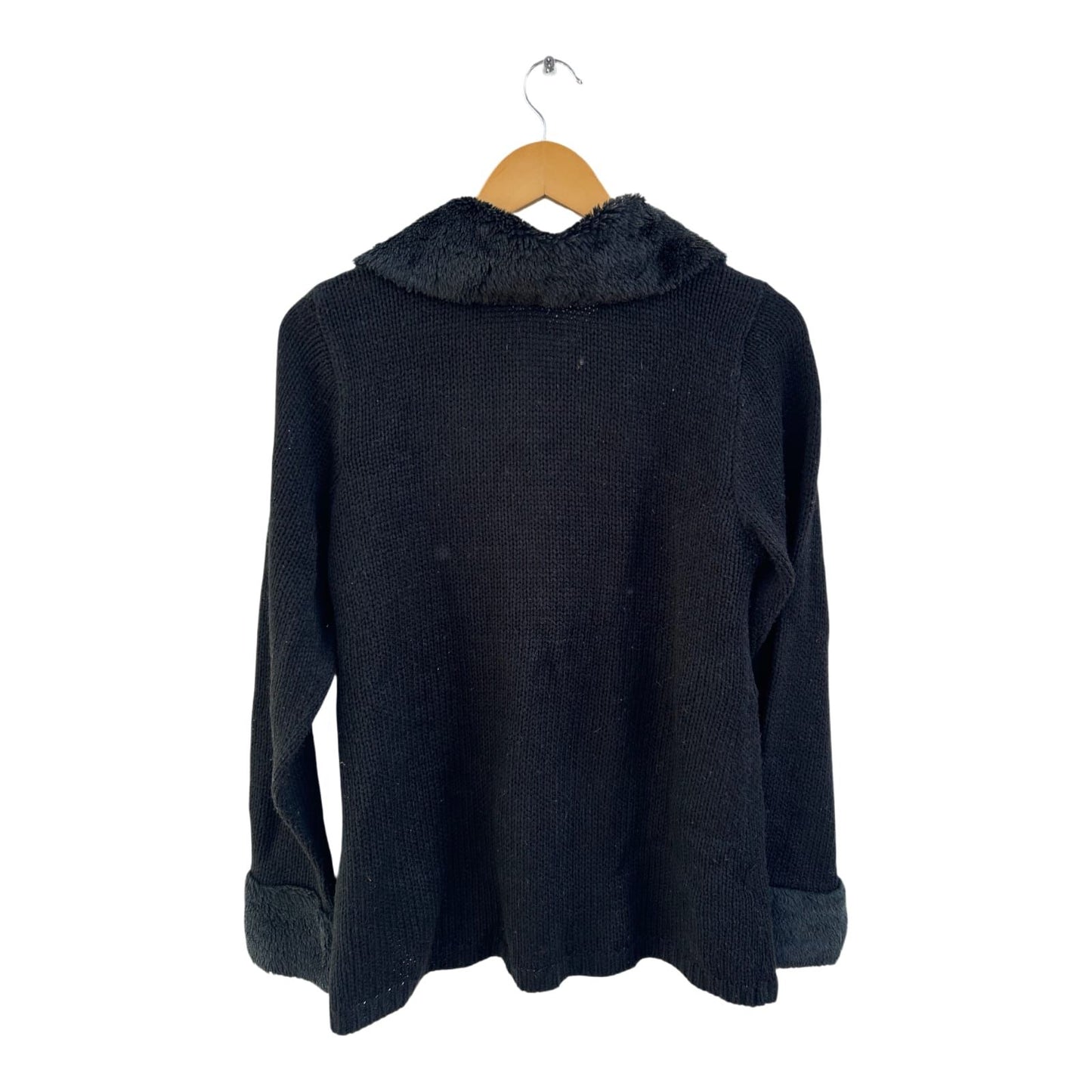 Okay Strickjacke Damen Gr 38 Schwarz Kunstfellkragen Elegant Doppelreiher Warm