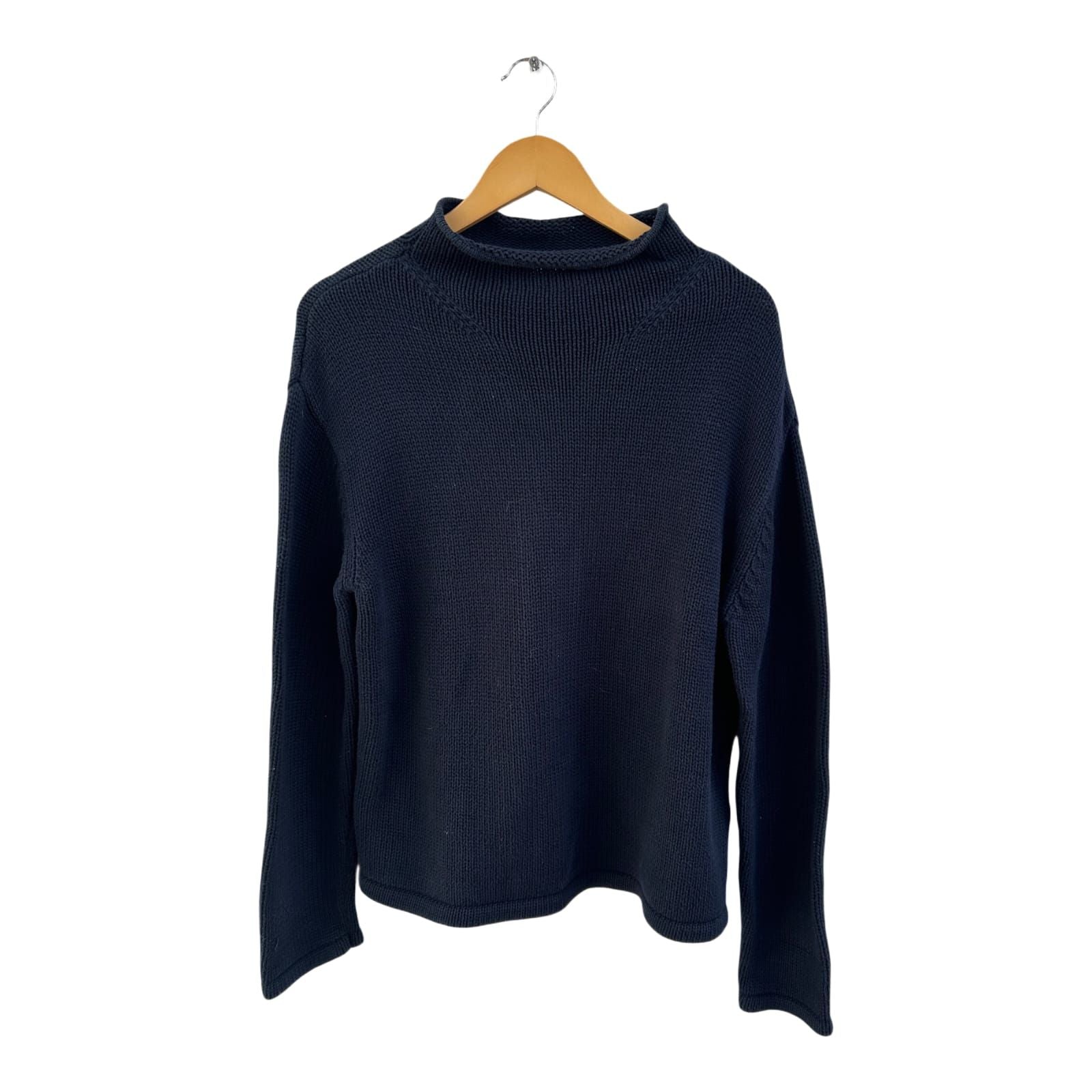 Rick Cardona Pullover Damen Gr 40 Dunkelblau Baumwolle Stehkragen Schwer Strick
