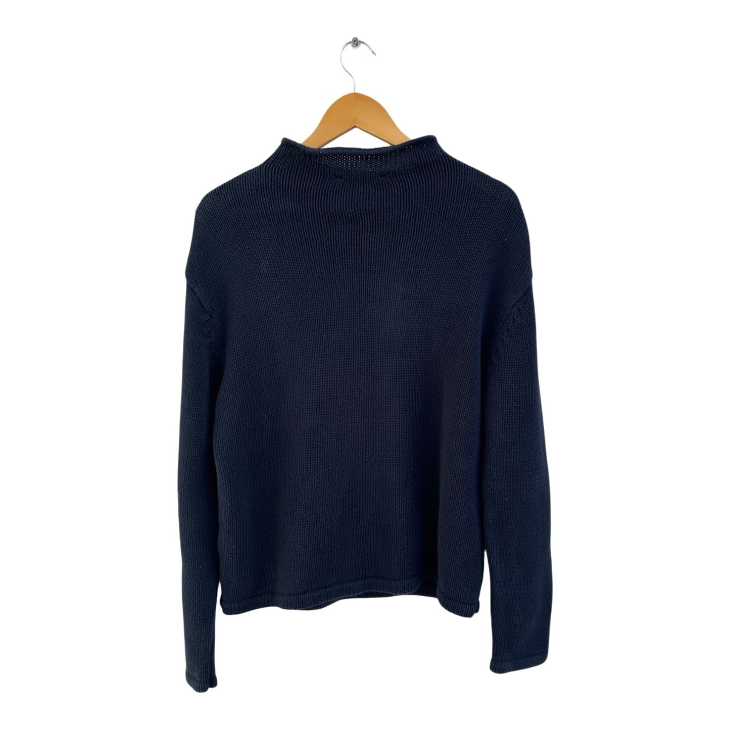 Rick Cardona Pullover Damen Gr 40 Dunkelblau Baumwolle Stehkragen Schwer Strick