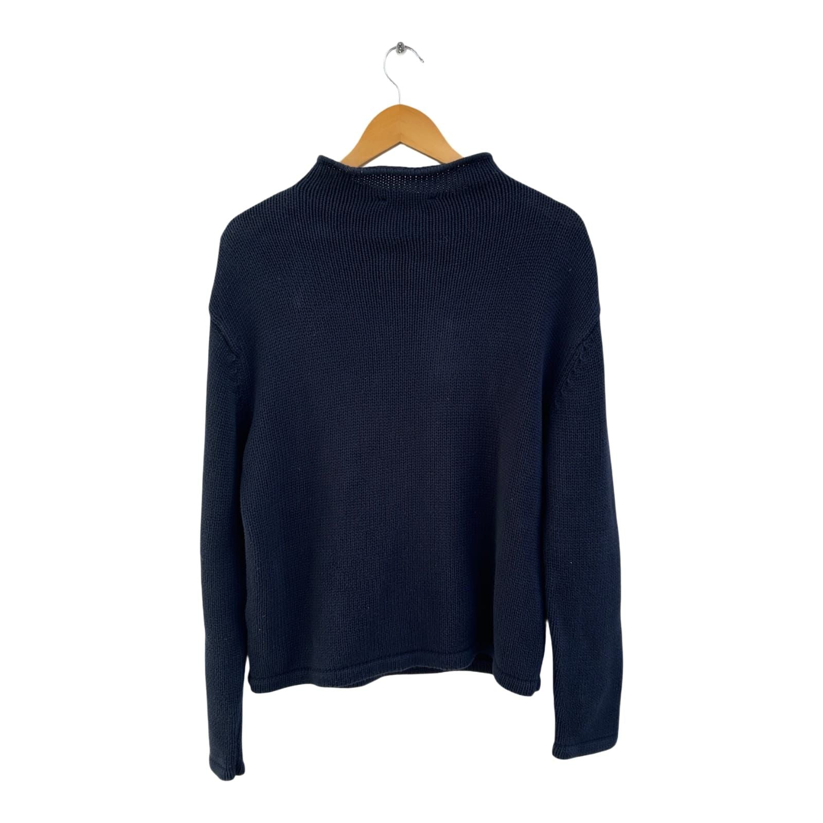 Rick Cardona Pullover Damen Gr 40 Dunkelblau Baumwolle Stehkragen Schwer Strick