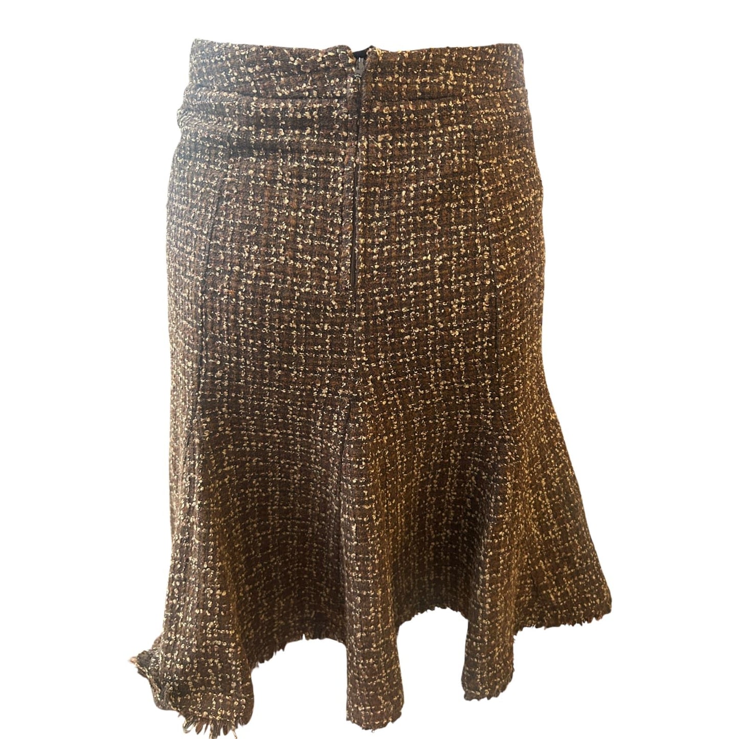 H&M Rock Damen Gr 34 Braun Tweed Winter Midirock Elegant Fransen