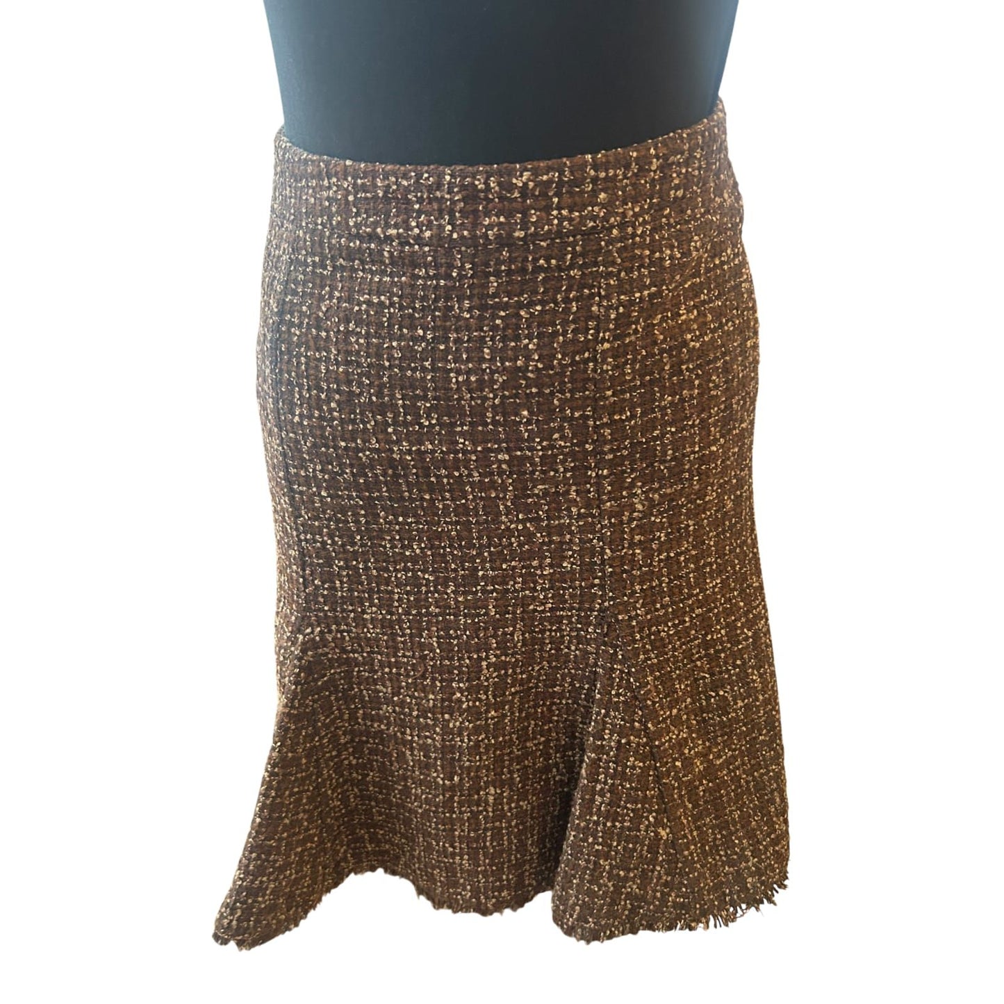 H&M Rock Damen Gr 34 Braun Tweed Winter Midirock Elegant Fransen