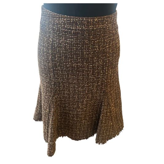 H&M Rock Damen Gr 34 Braun Tweed Winter Midirock Elegant Fransen