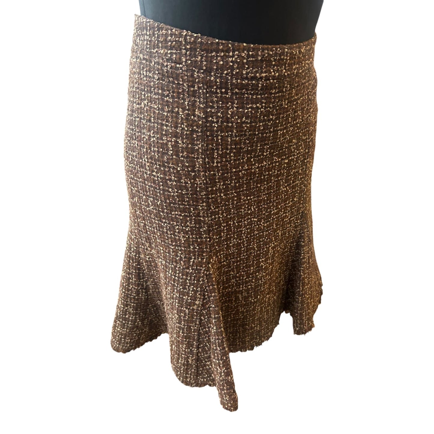H&M Rock Damen Gr 34 Braun Tweed Winter Midirock Elegant Fransen