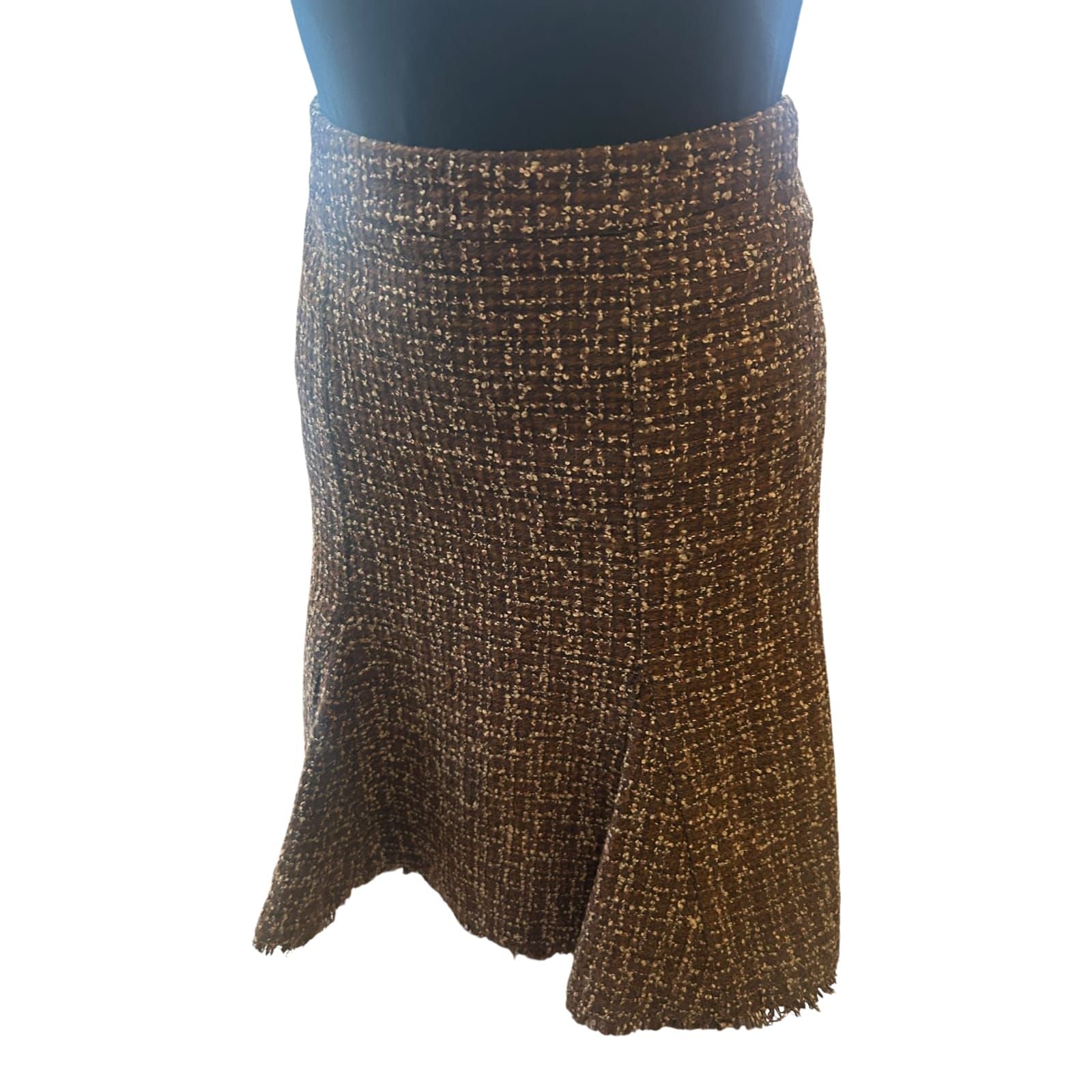 H&M Rock Damen Gr 34 Braun Tweed Winter Midirock Elegant Fransen