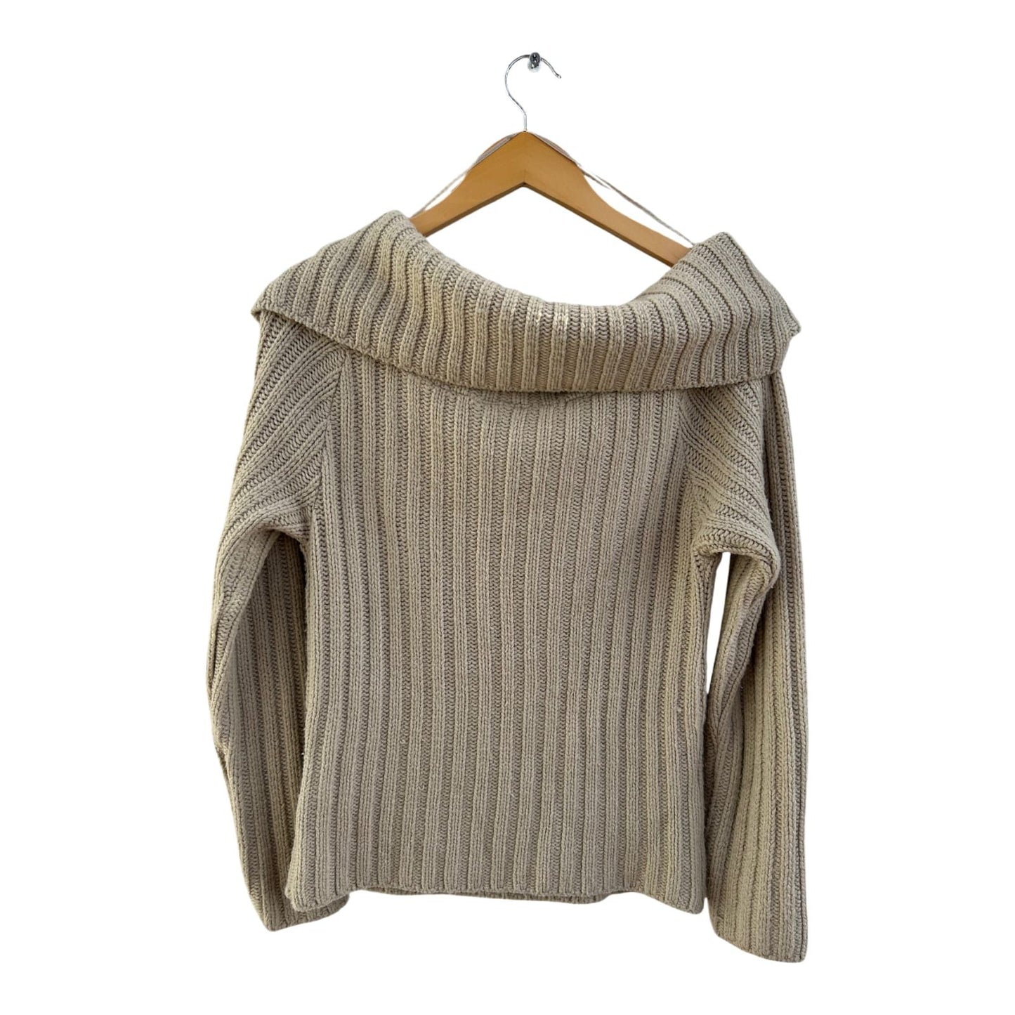 Clockhouse Pullover Damen Gr 36 Beige Grobstrick weiter Kragen Winter Elegant