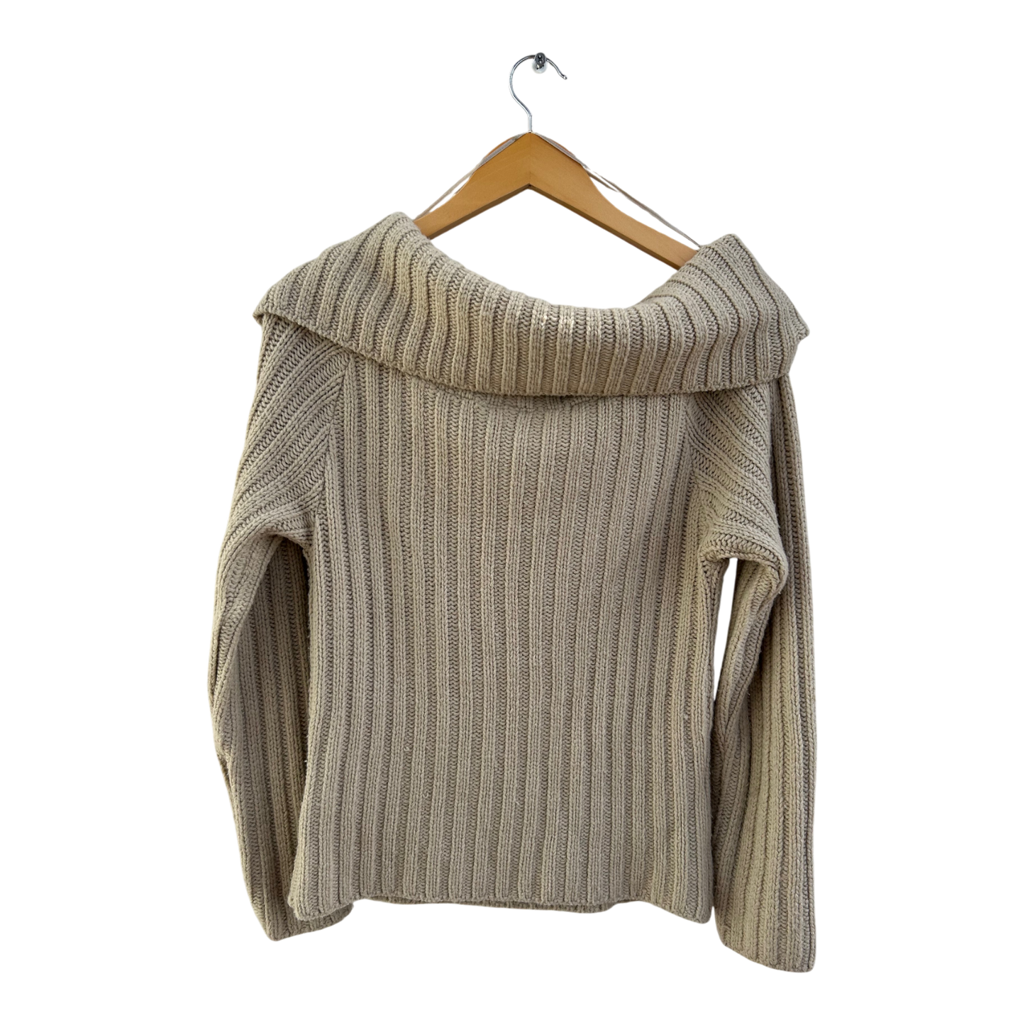 Clockhouse Pullover Damen Gr 36 Beige Grobstrick weiter Kragen Winter Elegant
