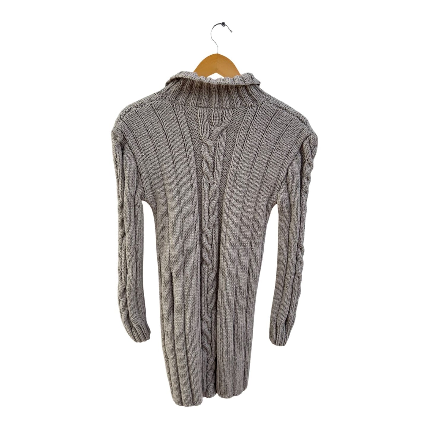 Strickjacke Damen Gr 34 Beige Lang Zopfmuster Grobstrick Knöpfe Elegant Winter