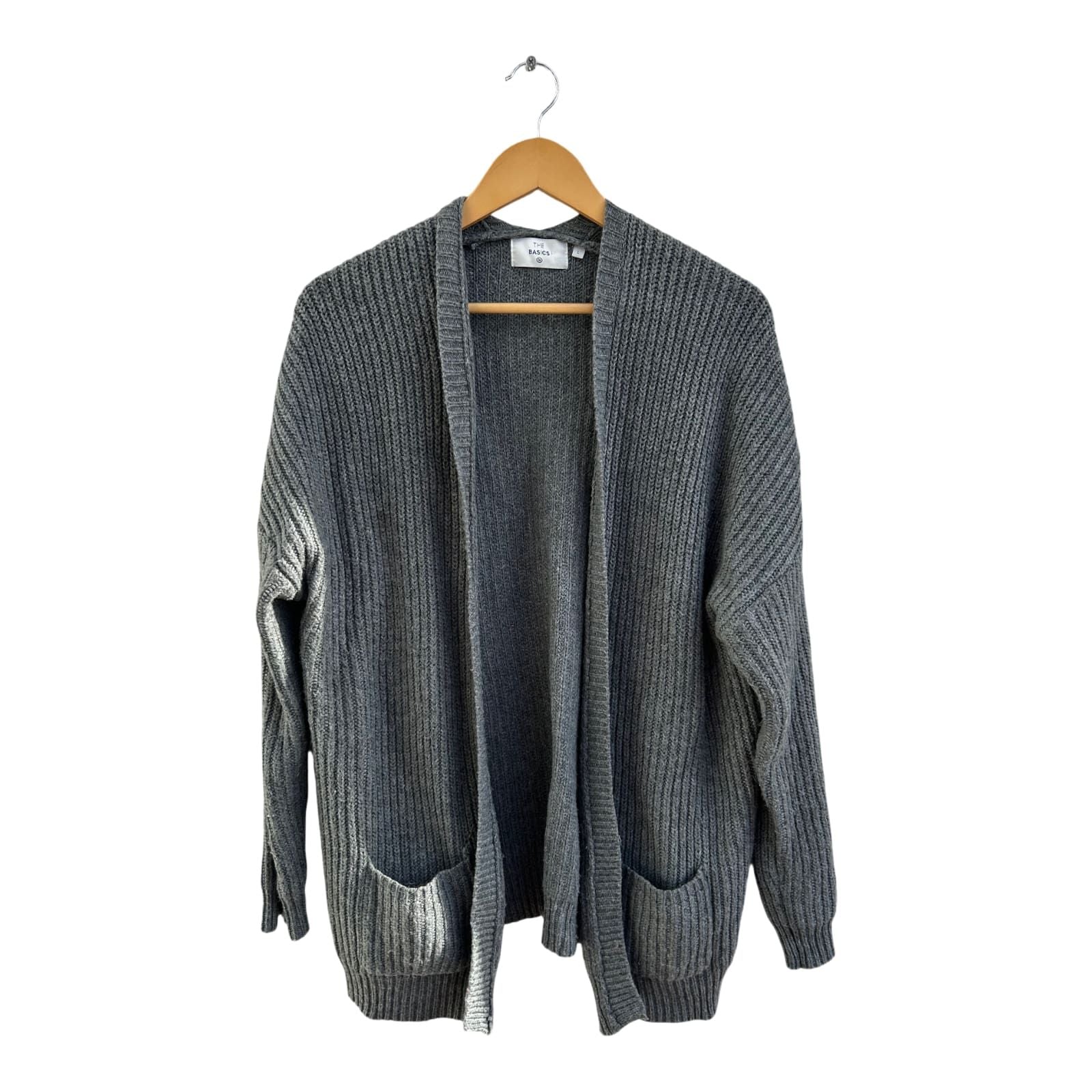 The Basics C&A Strickjacke Damen Gr L Grau Alpaka Wolle Offen Taschen Elegant