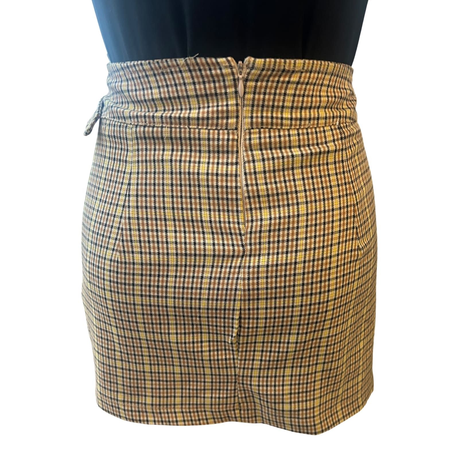 Bershka Rock Damen Gr XS Kariert Braun Minirock mit Gürtel Trend Chic