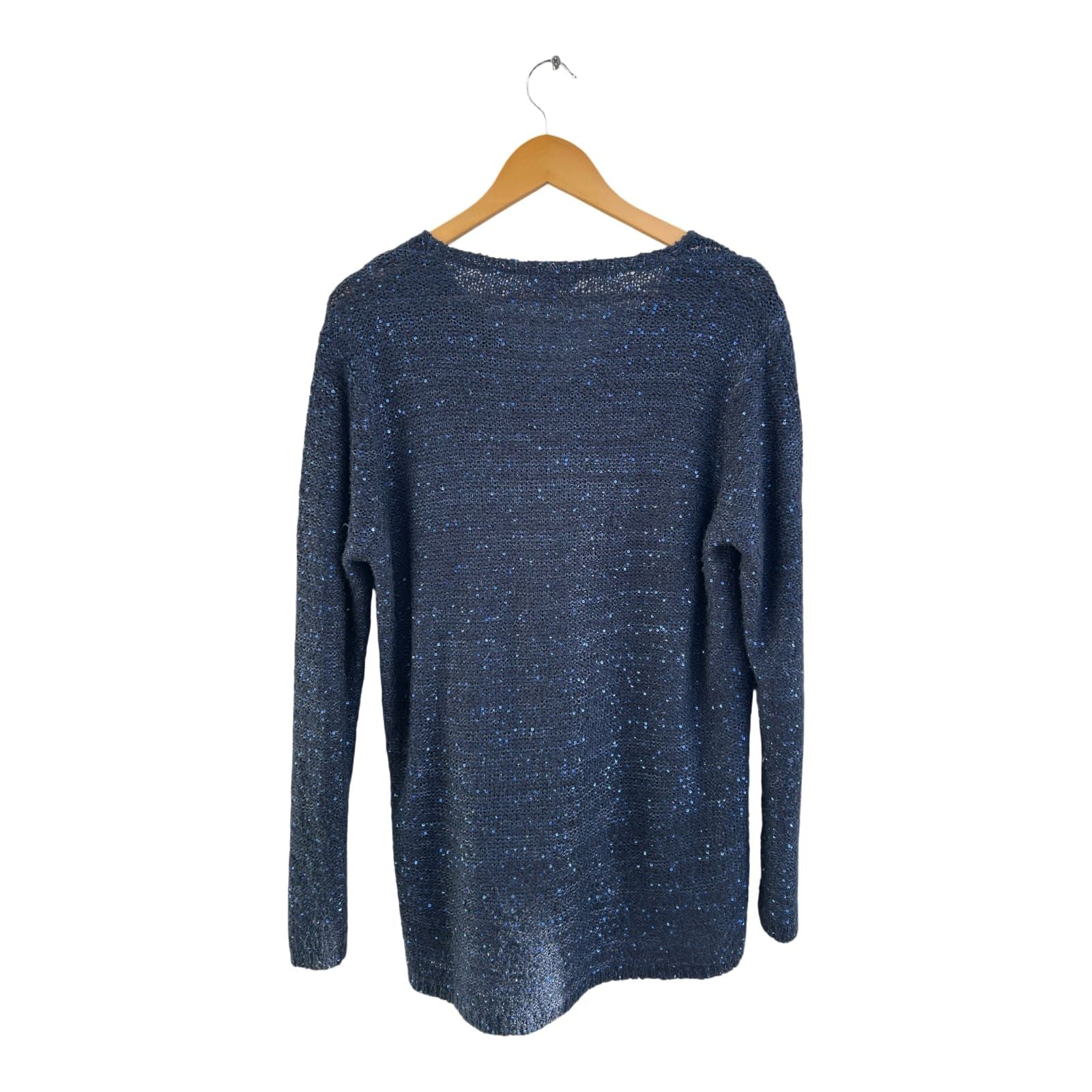 Up Fashion Pullover Damen Gr L Dunkelblau Glitzer Pailletten Elegant Langarm