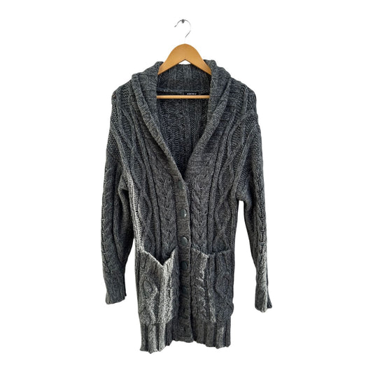 Amisu Strickmantel Damen Gr S Grau Grobstrick Zopfmuster Langarm Taschen Elegant