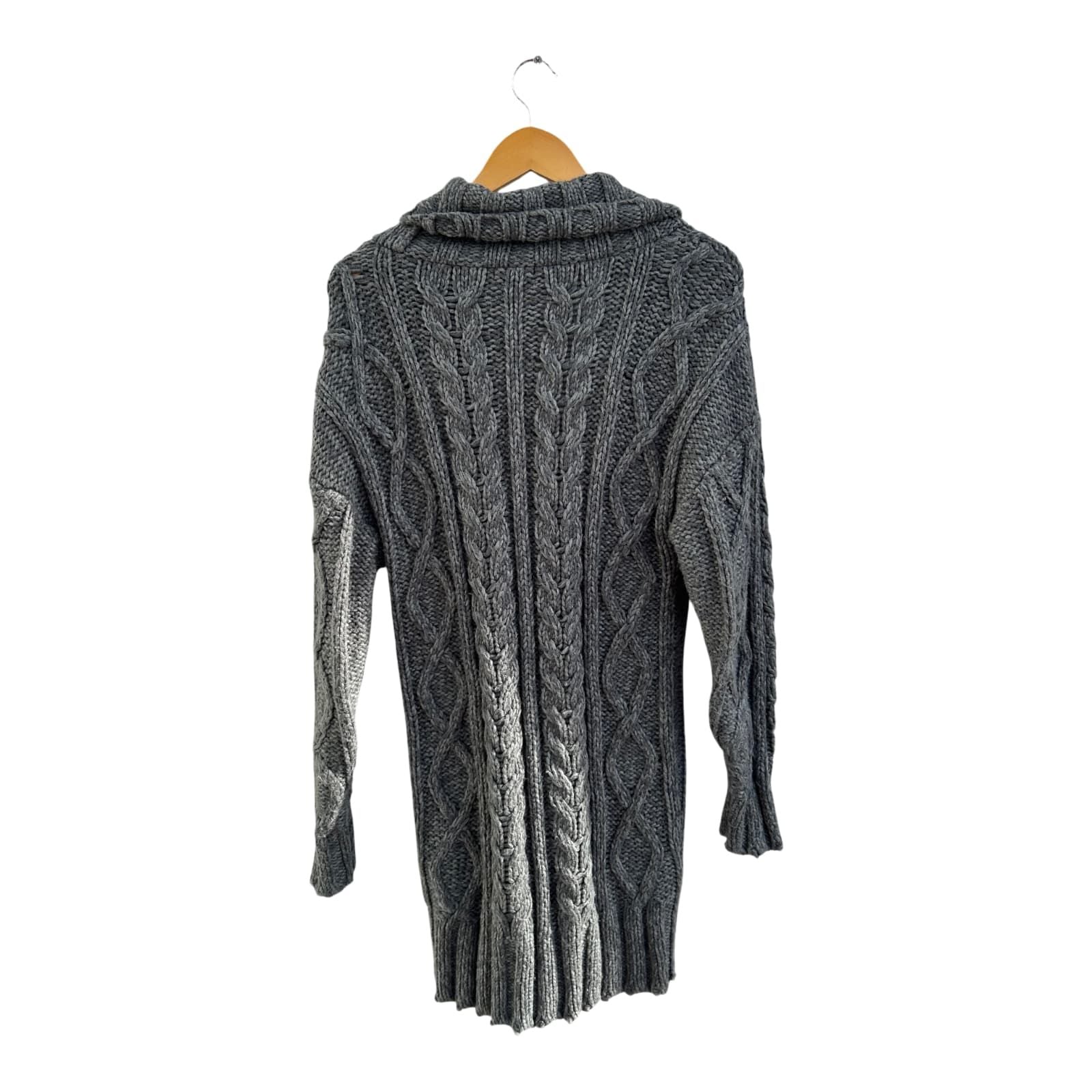 Amisu Strickmantel Damen Gr S Grau Grobstrick Zopfmuster Langarm Taschen Elegant