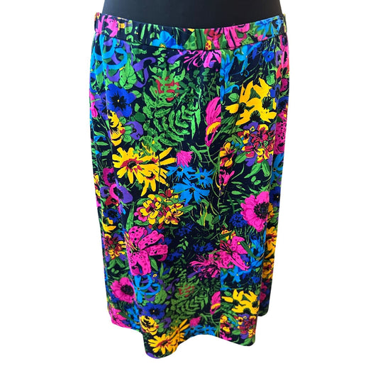 Vema Rock Damen Gr 46 Schwarz Blumen Midi Baumwolle Made in Italy Premium