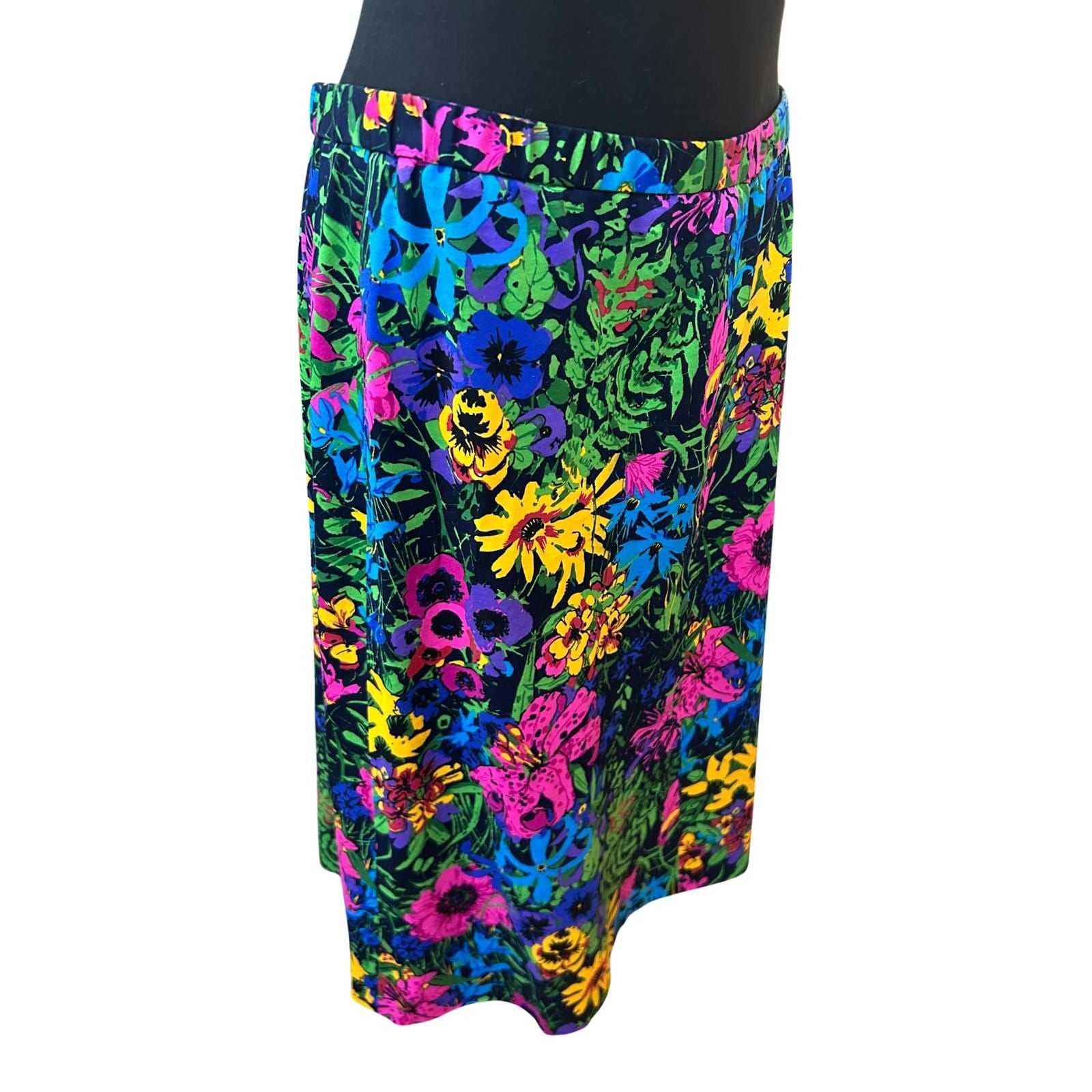 Vema Rock Damen Gr 46 Schwarz Blumen Midi Baumwolle Made in Italy Premium
