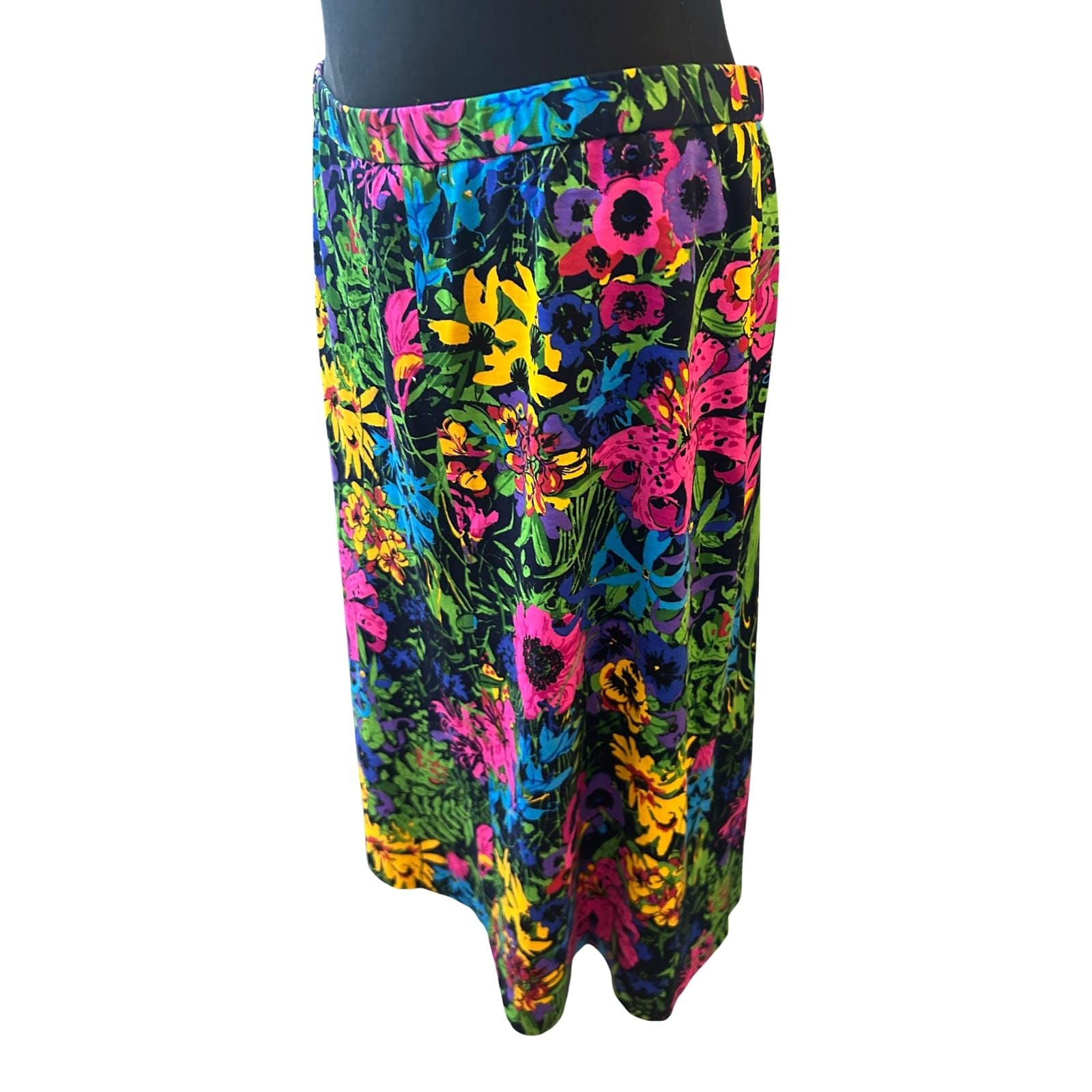Vema Rock Damen Gr 46 Schwarz Blumen Midi Baumwolle Made in Italy Premium