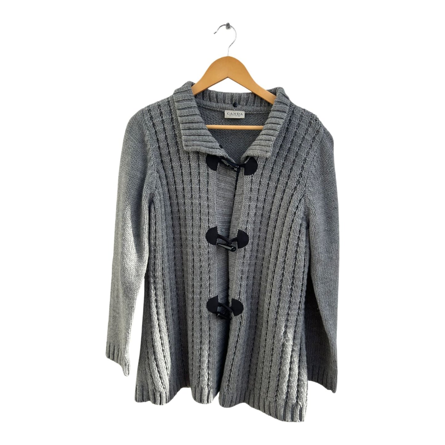 C&A Strickjacke Damen Gr L Grau Wolle Knebelknöpfe Elegant Grobstrick Winter