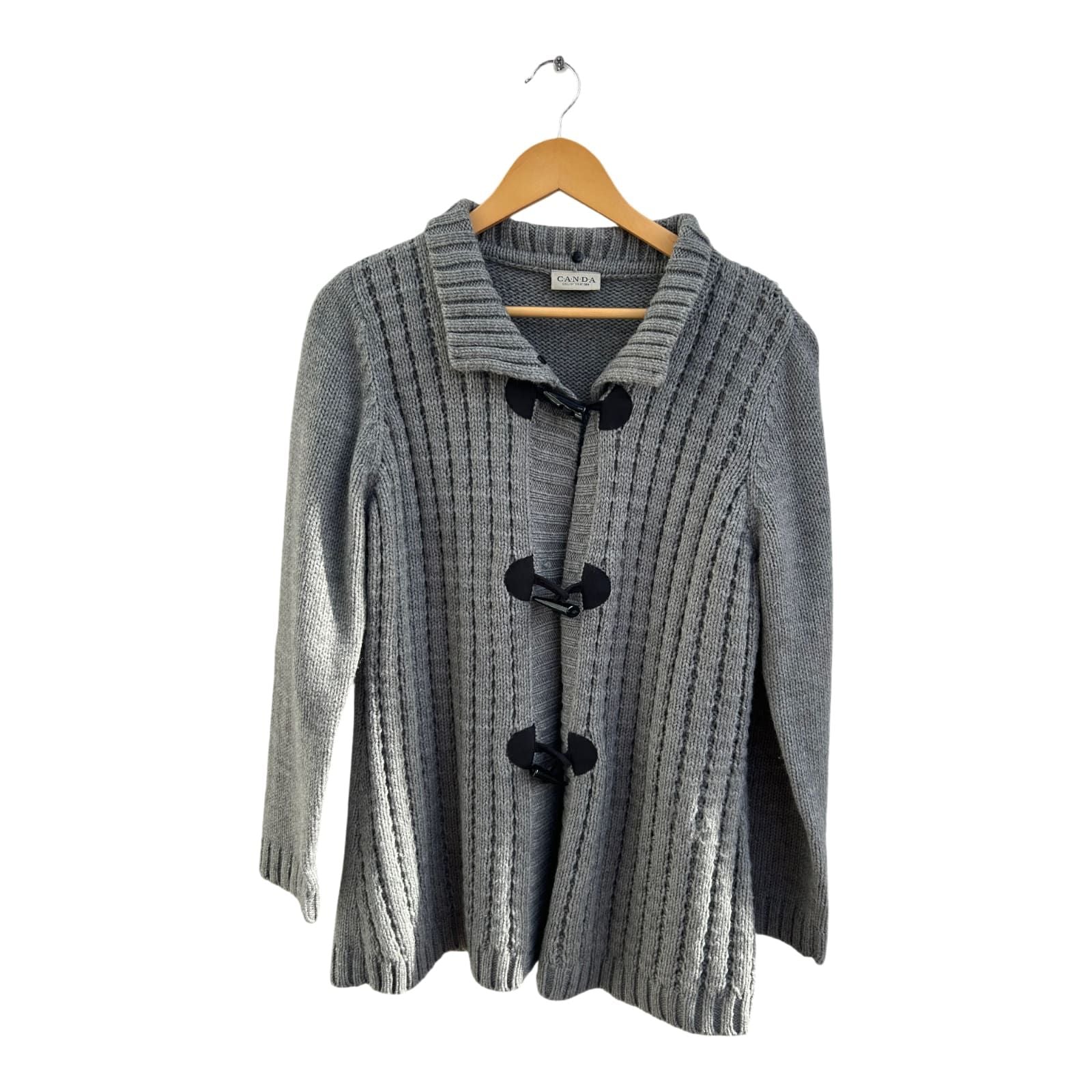 C&A Strickjacke Damen Gr L Grau Wolle Knebelknöpfe Elegant Grobstrick Winter