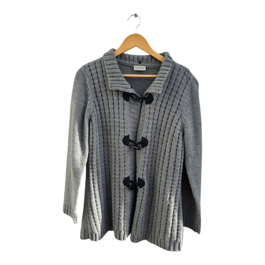C&A Strickjacke Damen Gr L Grau Wolle Knebelknöpfe Elegant Grobstrick Winter