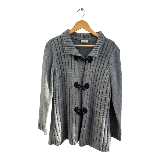 C&A Strickjacke Damen Gr L Grau Wolle Knebelknöpfe Elegant Grobstrick Winter