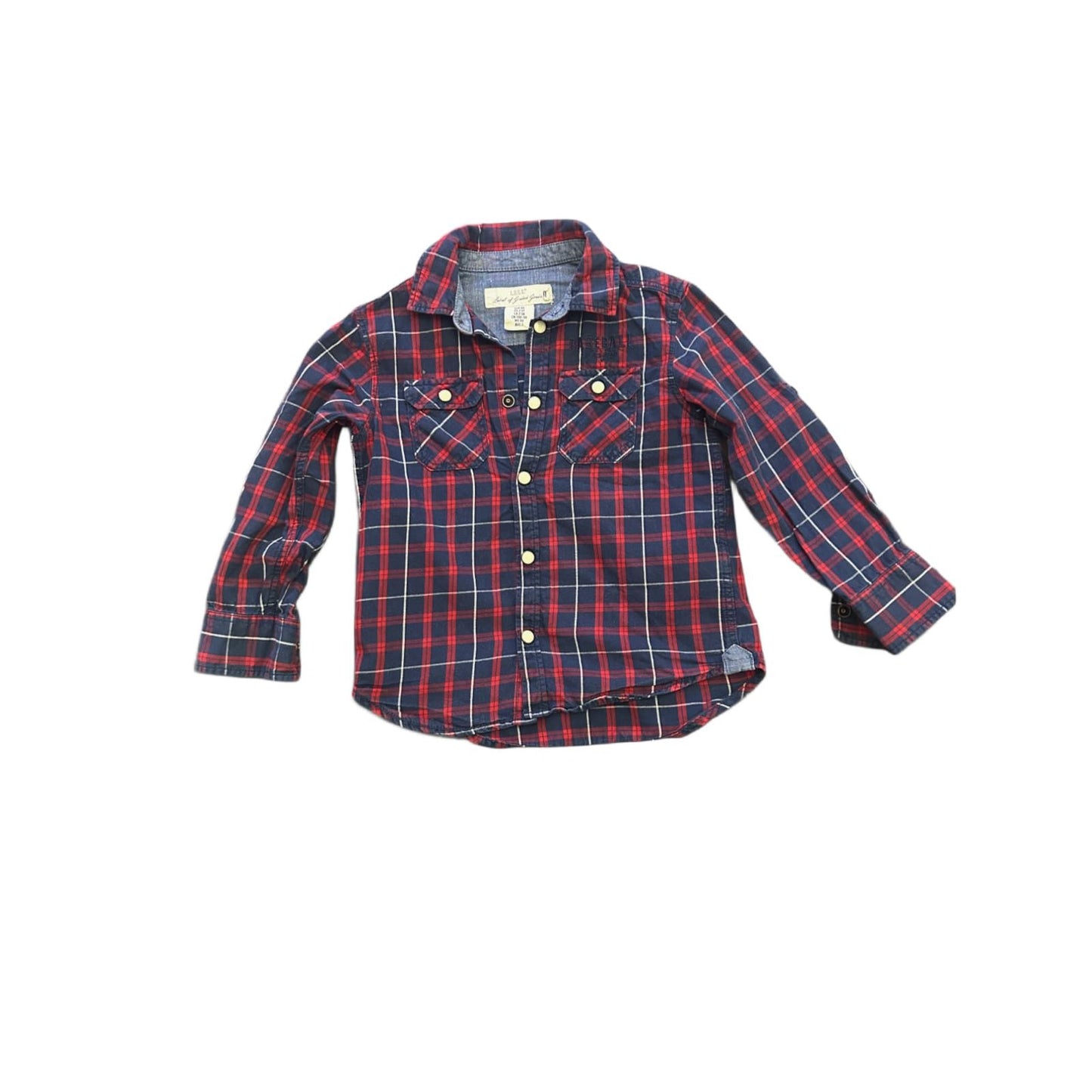 H M Kinder Hemd Gr 98 Kariert Rot Blau Baumwolle Langarm Freizeit