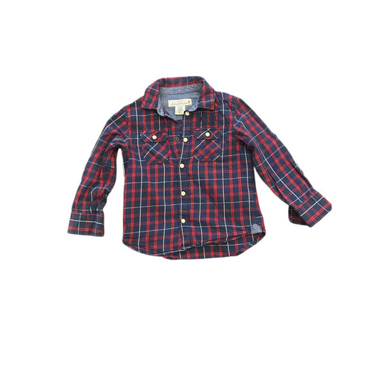 H M Kinder Hemd Gr 98 Kariert Rot Blau Baumwolle Langarm Freizeit