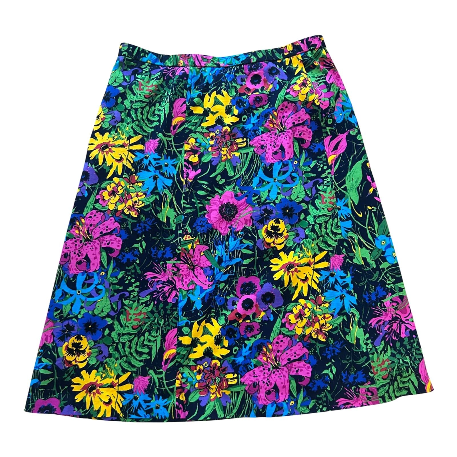 Vema Rock Damen Gr 46 Schwarz Blumen Midi Baumwolle Made in Italy Premium