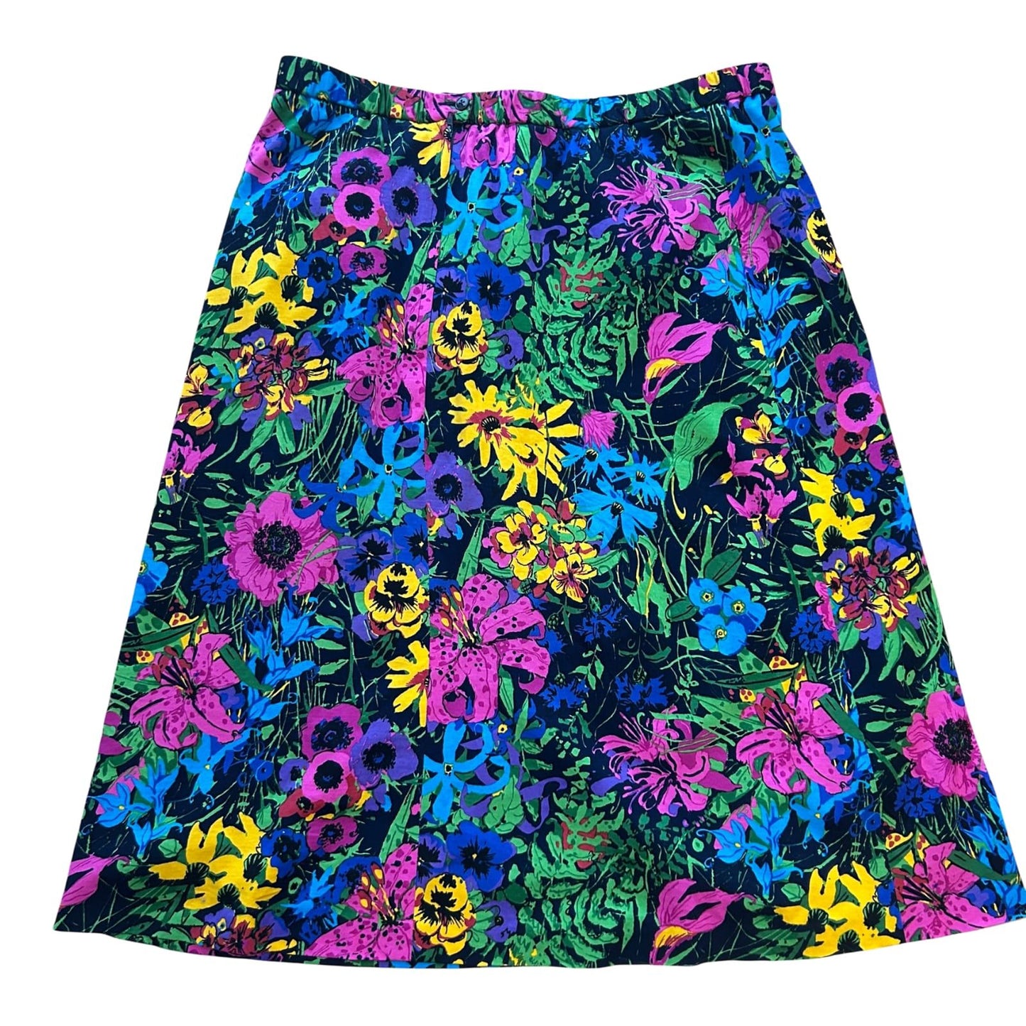 Vema Rock Damen Gr 46 Schwarz Blumen Midi Baumwolle Made in Italy Premium