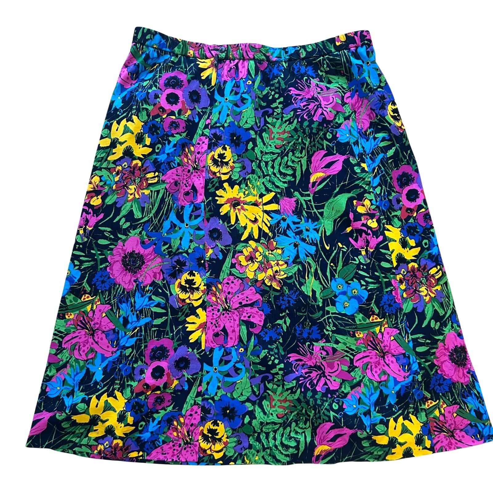 Vema Rock Damen Gr 46 Schwarz Blumen Midi Baumwolle Made in Italy Premium