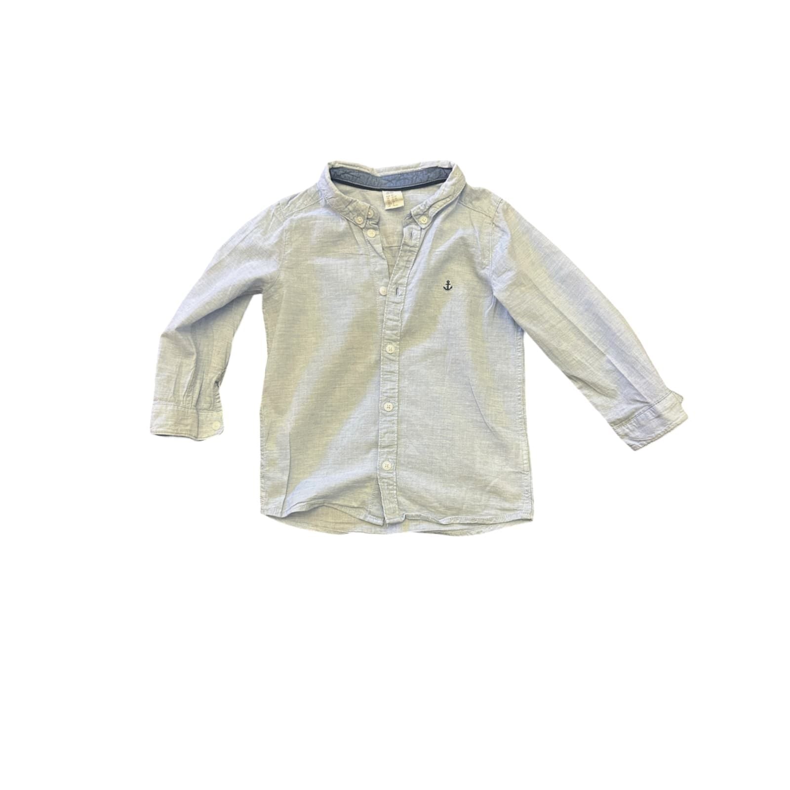 H M Kinder Hemd Gr 92 Hellblau Baumwolle Anker Stickerei Langarm