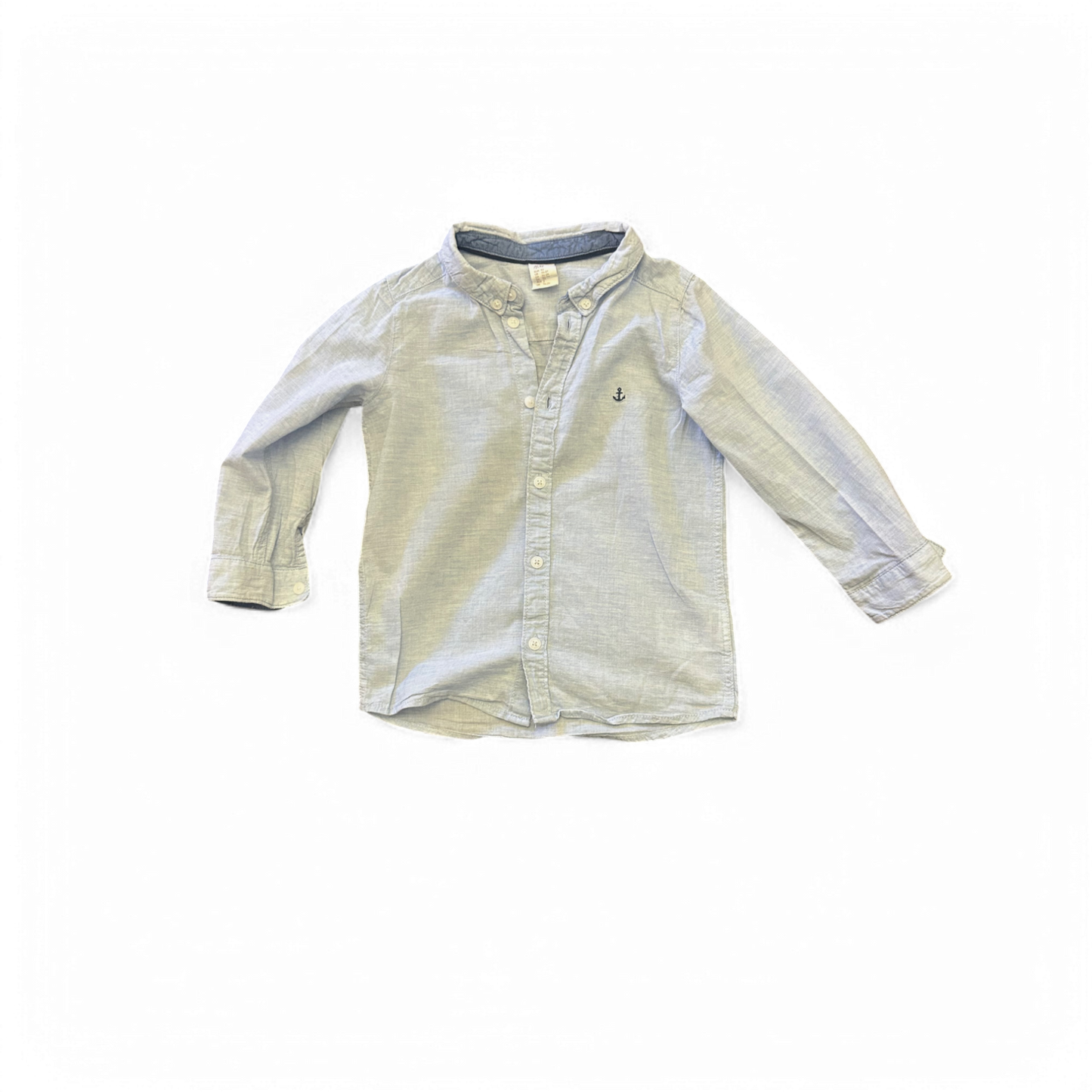 H M Kinder Hemd Gr 92 Hellblau Baumwolle Anker Stickerei Langarm