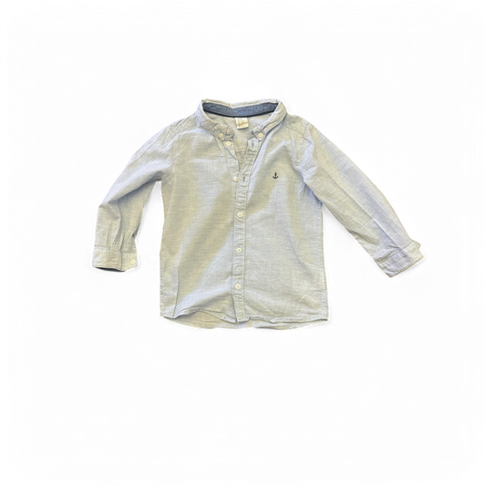 H M Kinder Hemd Gr 92 Hellblau Baumwolle Anker Stickerei Langarm