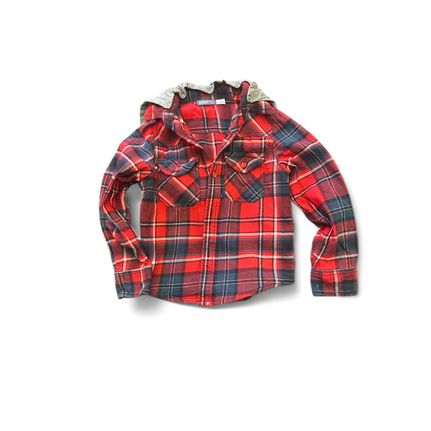 Pepperts Kinder Hemd Gr 128 Kariert Blau Rot Kapuze Abnehmbar Baumwolle