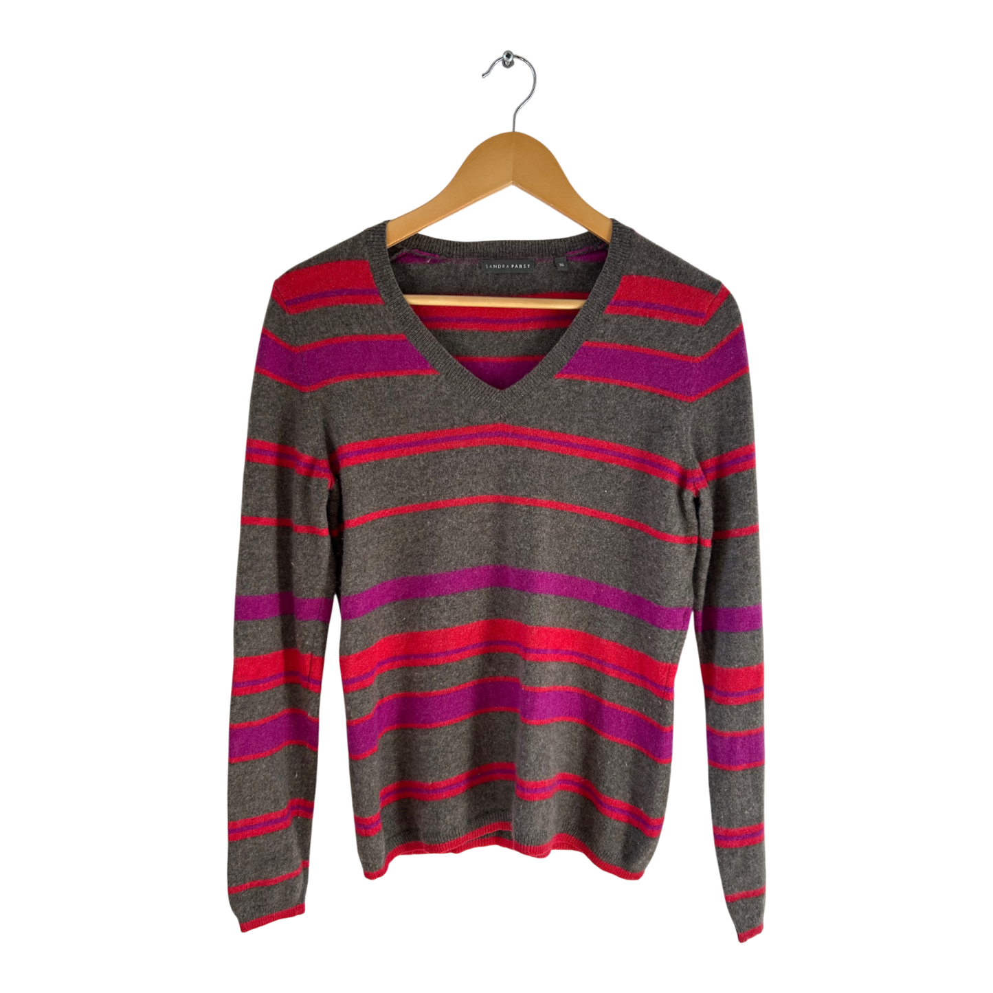 Sandra Pabst Pullover Damen Gr 36 Grau Streifen Viskosemix Kaschmiroptik Elegant
