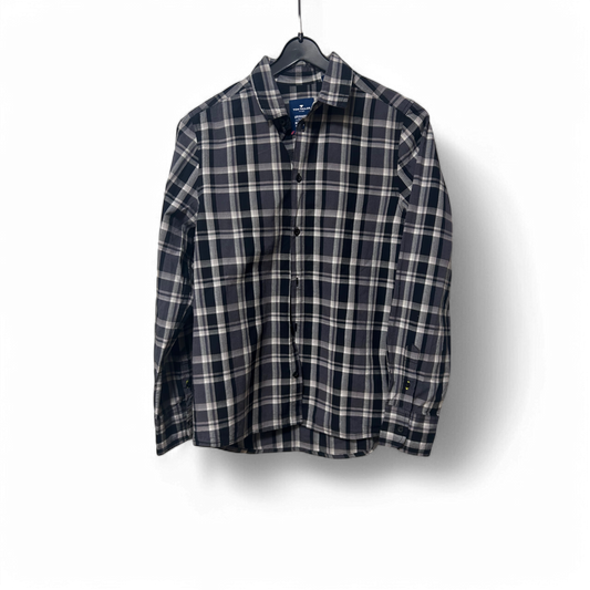 Tom Tailor Hemd Jungen 164 Schwarz Grau Langarm Kariert Baumwolle Schule Freizeit