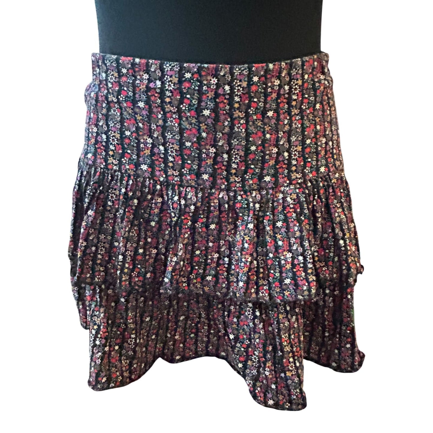 Lindex Rock Damen Gr S Schwarz Rot Blumen Sommer Rüschen Boho Sommer