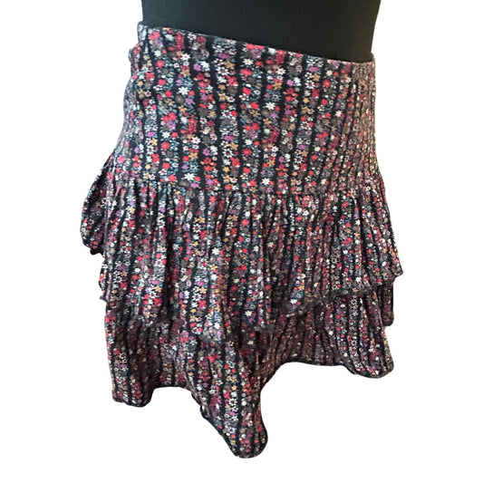 Lindex Rock Damen Gr S Schwarz Rot Blumen Sommer Rüschen Boho Sommer