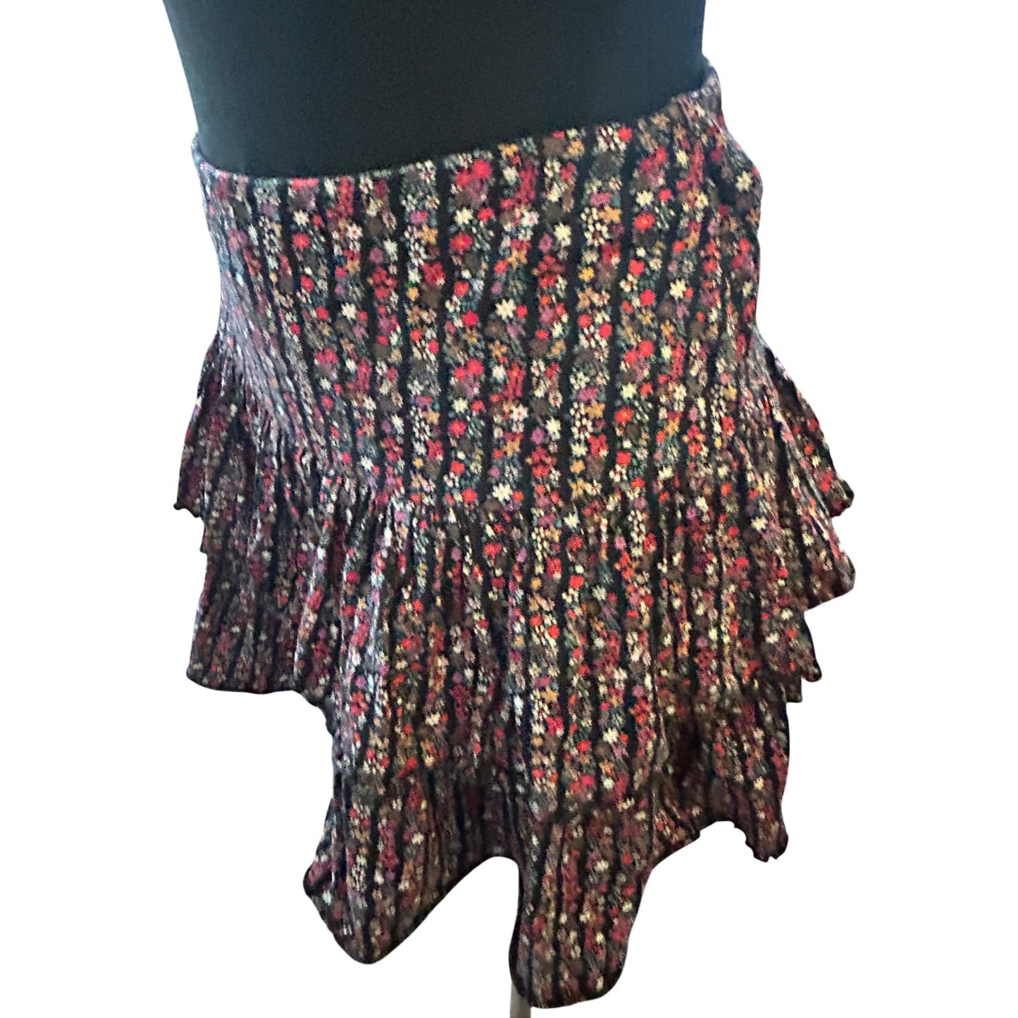 Lindex Rock Damen Gr S Schwarz Rot Blumen Sommer Rüschen Boho Sommer