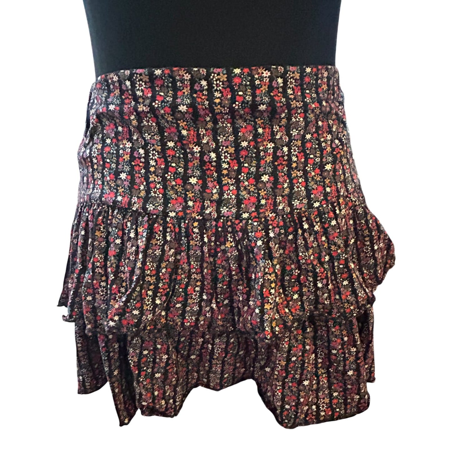 Lindex Rock Damen Gr S Schwarz Rot Blumen Sommer Rüschen Boho Sommer