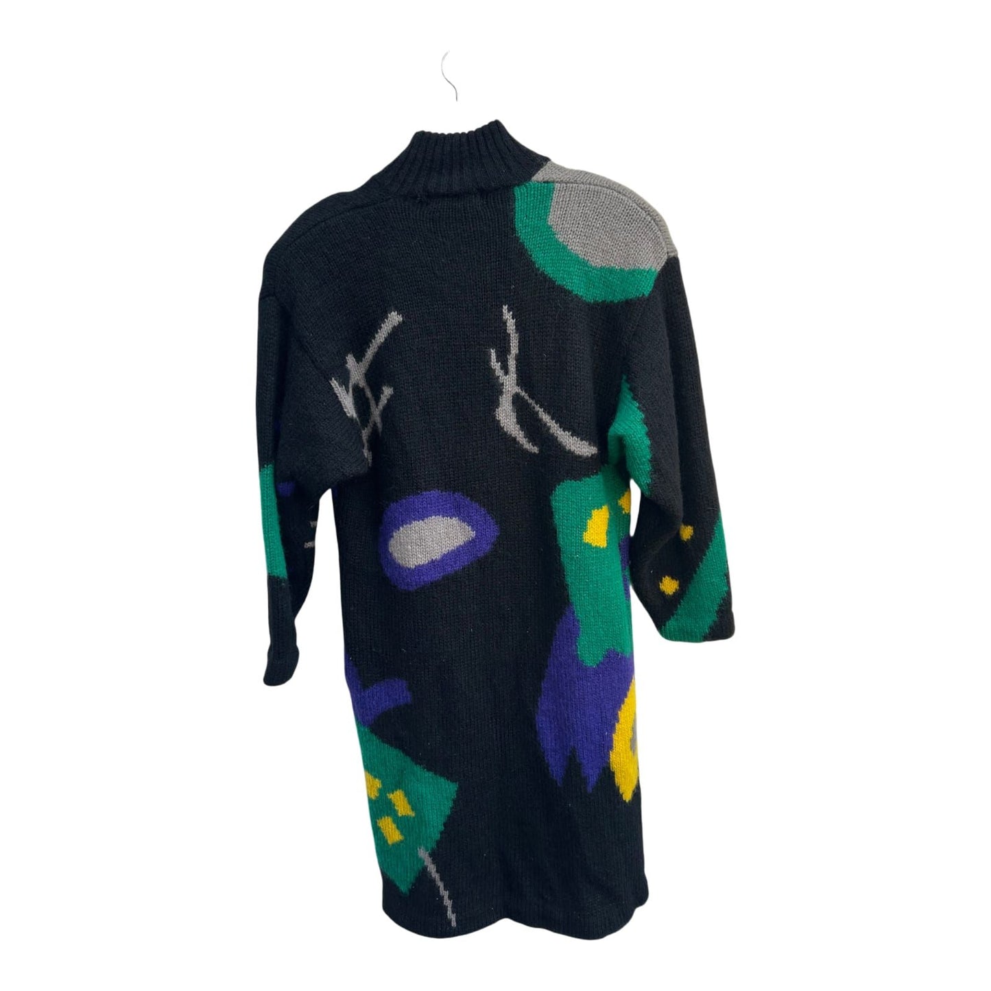 S.K.V.T. Mantel Damen Gr M Schwarz Bunt Wollstoff Vintage 80er Schulterpolster