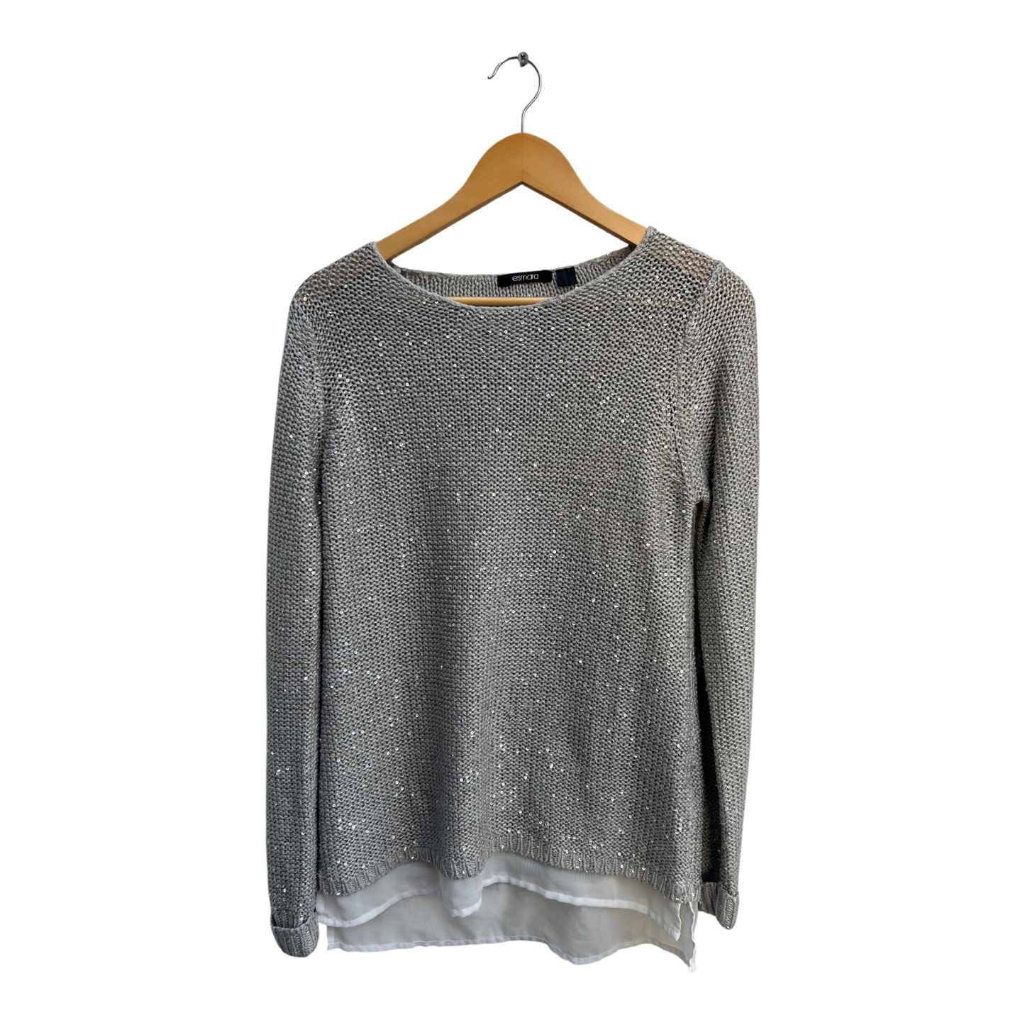 Esmara Pullover Damen Gr 38 Grau Glitzer Lagenlook Chiffon Elegant Langarm