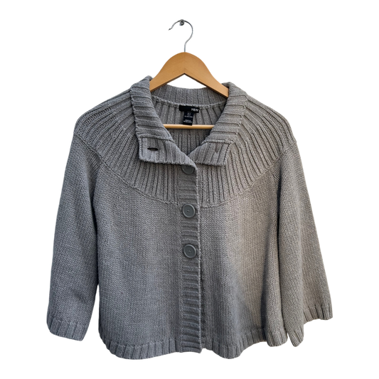 H&M Strickjacke Damen Gr S Grau 3/4 Ärmel Ausgestellt Grobstrick Elegant