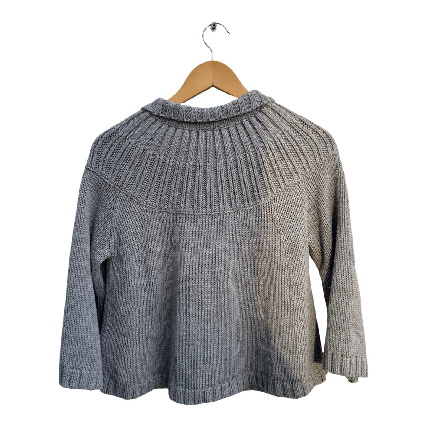 H&M Strickjacke Damen Gr S Grau 3/4 Ärmel Ausgestellt Grobstrick Elegant
