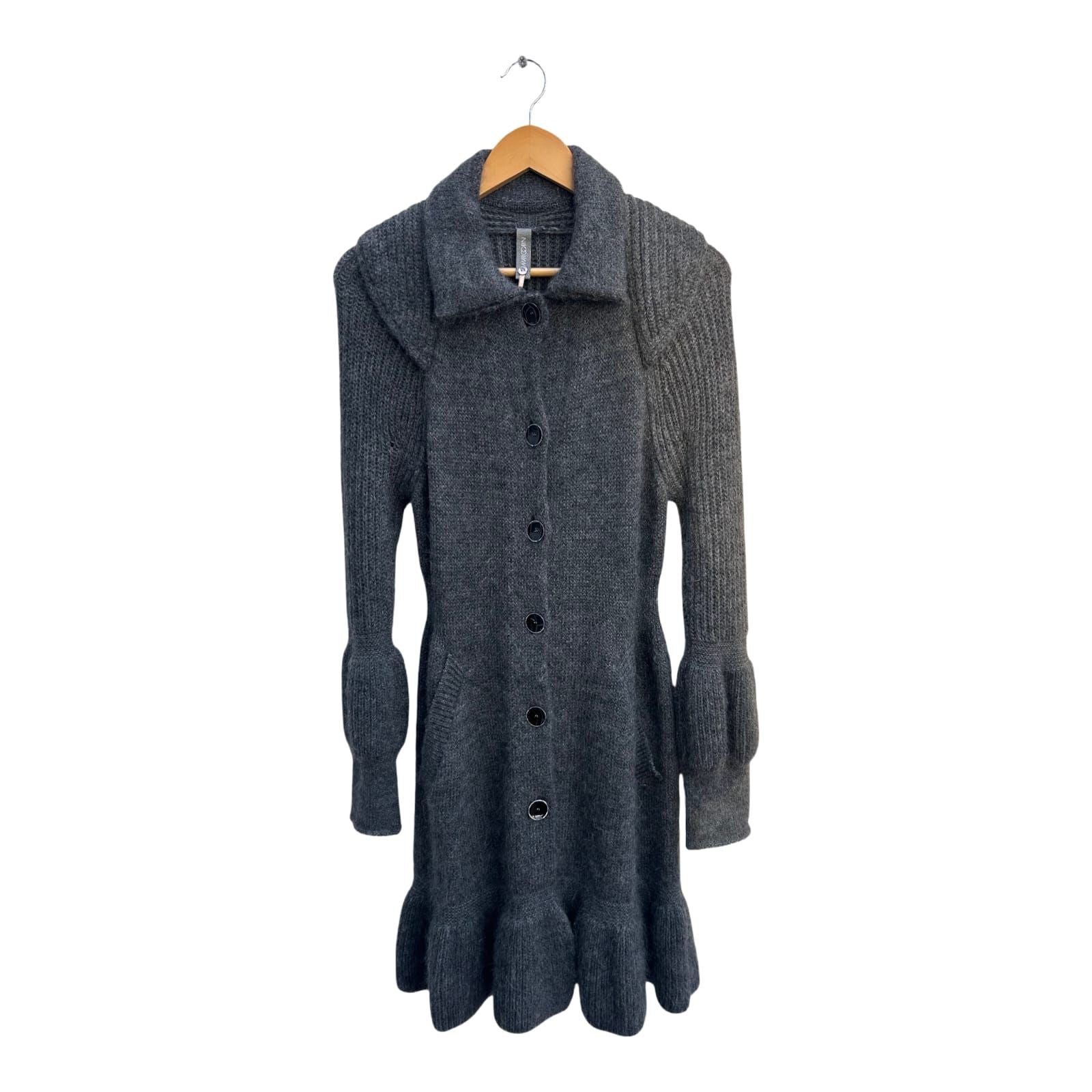 Marc Cain Strickjacke Damen Gr 36 Grau Alpaka Mohair Schurwolle Elegant Lang