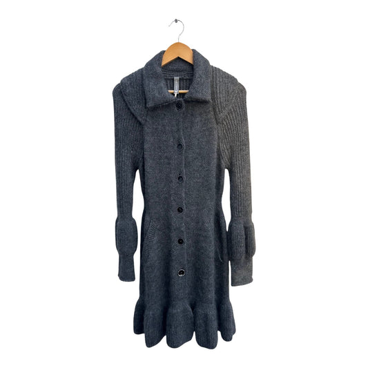 Marc Cain Strickjacke Damen Gr 36 Grau Alpaka Mohair Schurwolle Elegant Lang